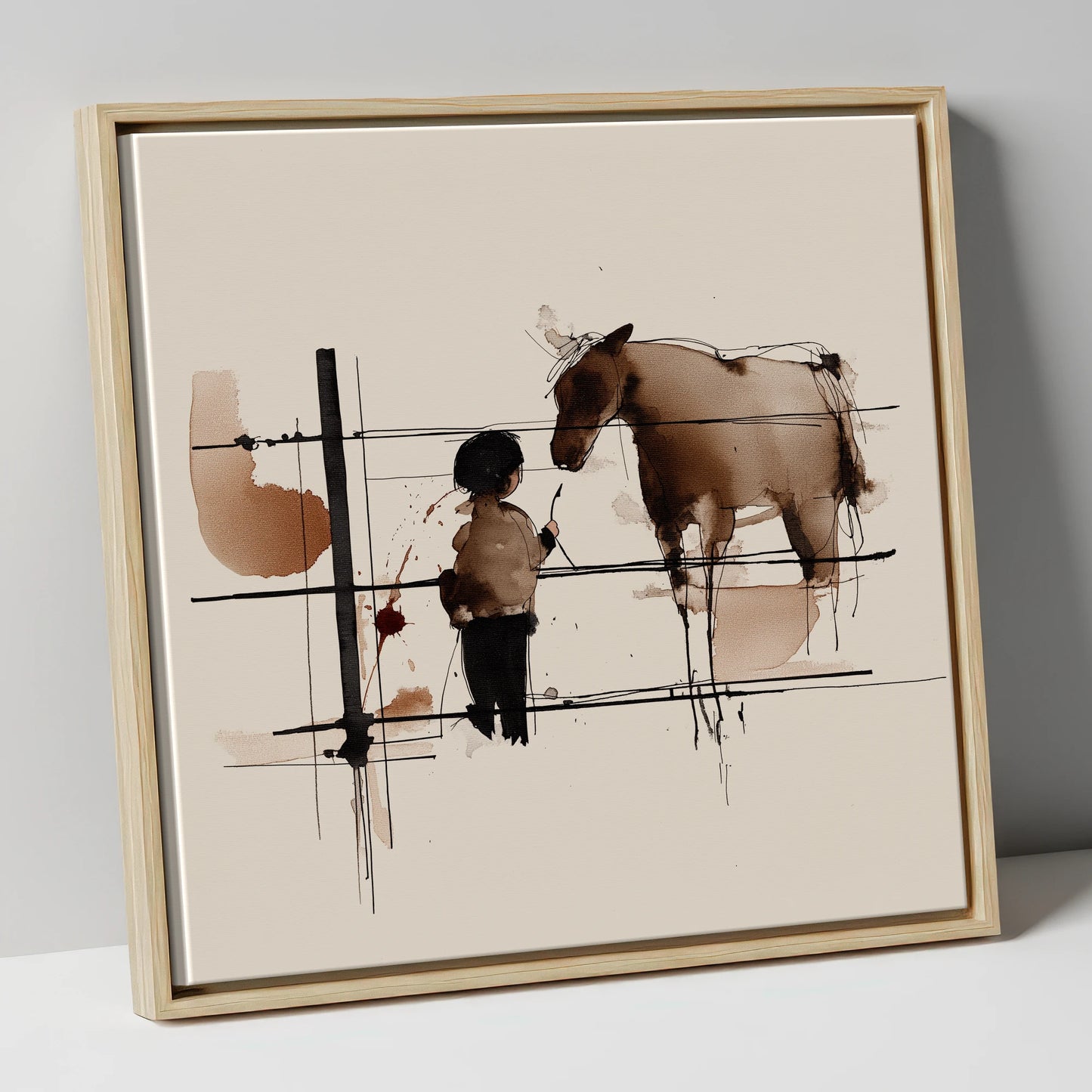 A Quiet Connection horse & rider canvas wall art in natural frame