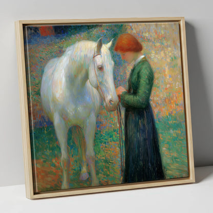 The Quiet Bond horse & rider canvas wall art in natural frame