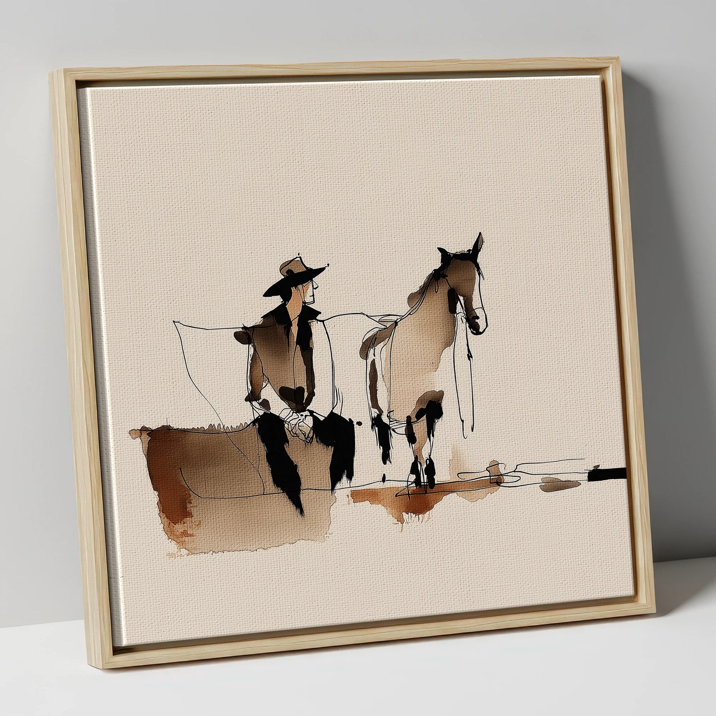 Rest on the Trail western horse canvas wall art in natural frame