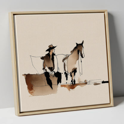 Rest on the Trail western horse canvas wall art in natural frame