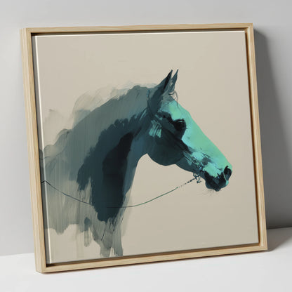 Teal Shadow Profile horse portrait canvas wall art in natural frame