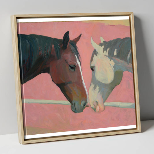 Quiet Companions horse portrait canvas wall art in natural frame