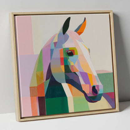 The Prismatic Profile horse portrait canvas wall art in natural frame