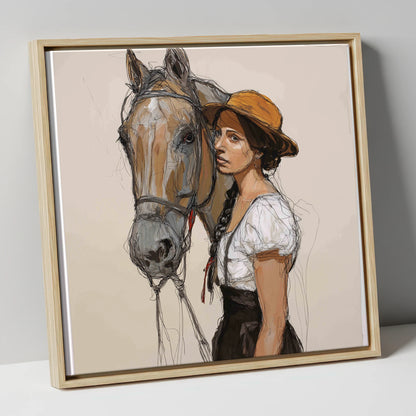 Unspoken Bond horse & rider canvas wall art in natural frame