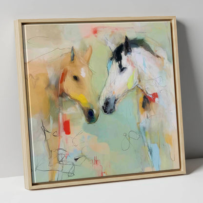 Whispered Secrets horse portrait canvas wall art in natural frame