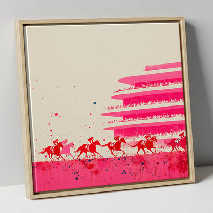Magenta Grandstand Sprint racing horse canvas wall art in natural frame