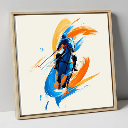 The Indigo Strike polo horse canvas wall art in natural frame