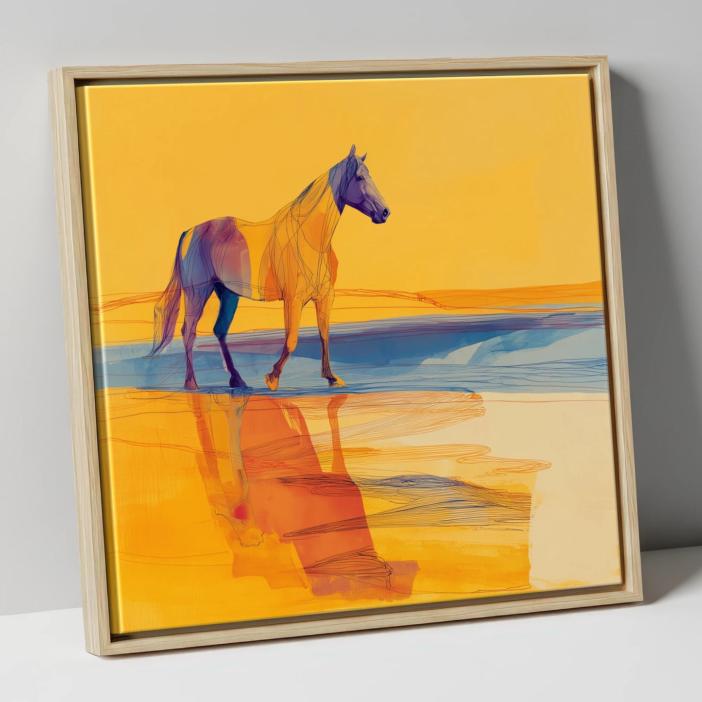 Amber Waters Stride horse landscape canvas wall art in natural frame
