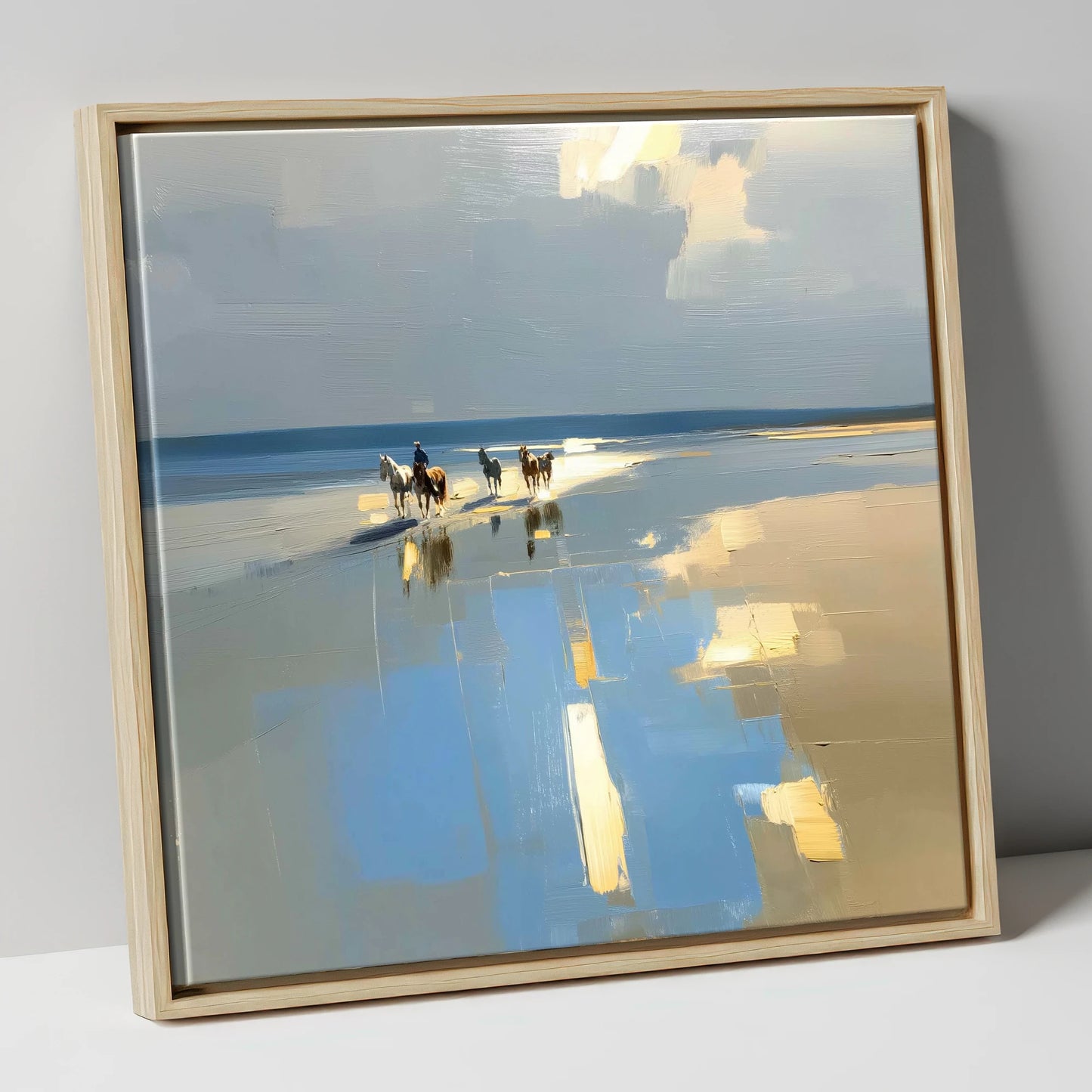Coastal Hack Reflections horse landscape canvas wall art in natural frame