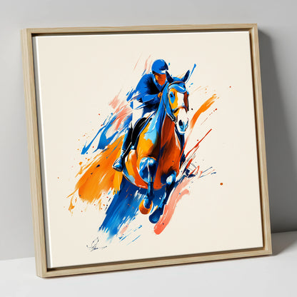Airborne Energy show jumping horse canvas wall art in natural frame
