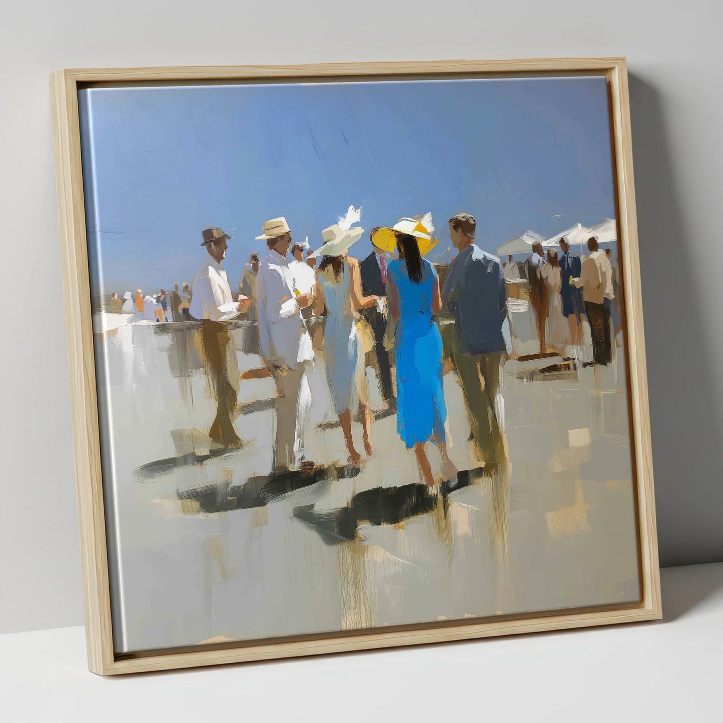 The Summer Racing Crowd racing horse canvas wall art in natural frame