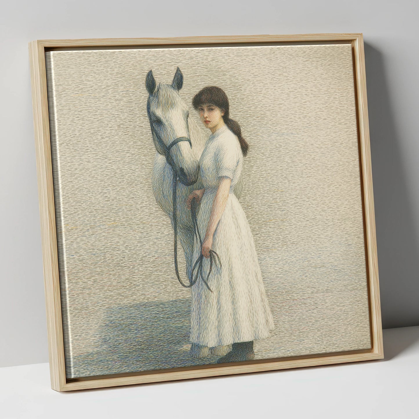 The Quiet Companion horse & rider canvas wall art in natural frame