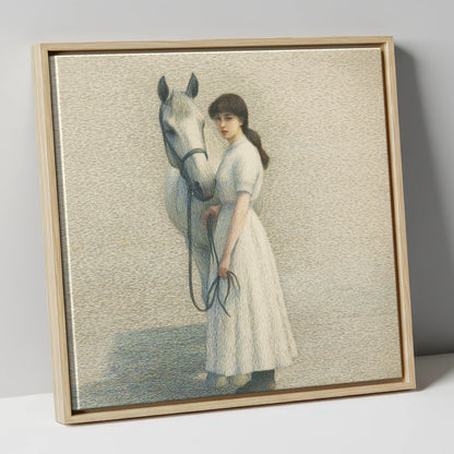 The Quiet Companion horse & rider canvas wall art in natural frame