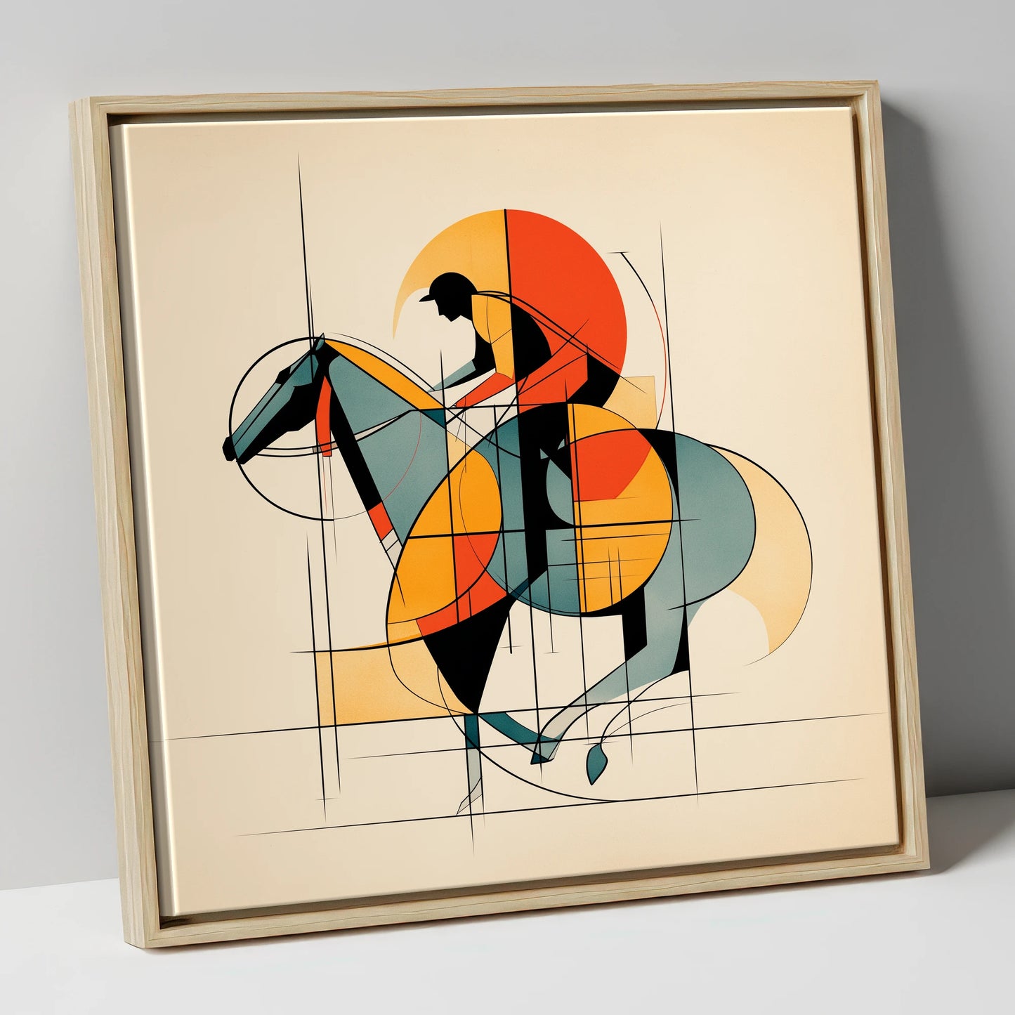 Rhythm of the Turf racing horse canvas wall art in natural frame