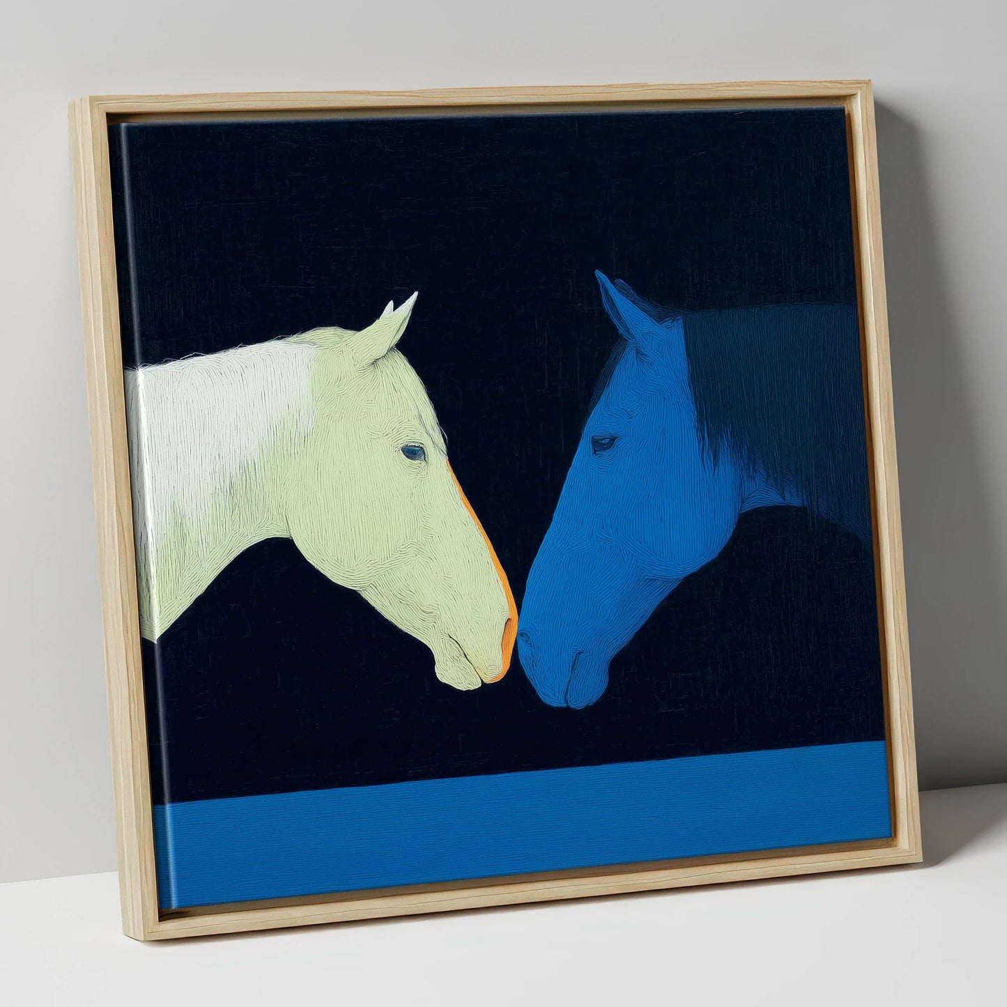Midnight Connection horse portrait canvas wall art in natural frame