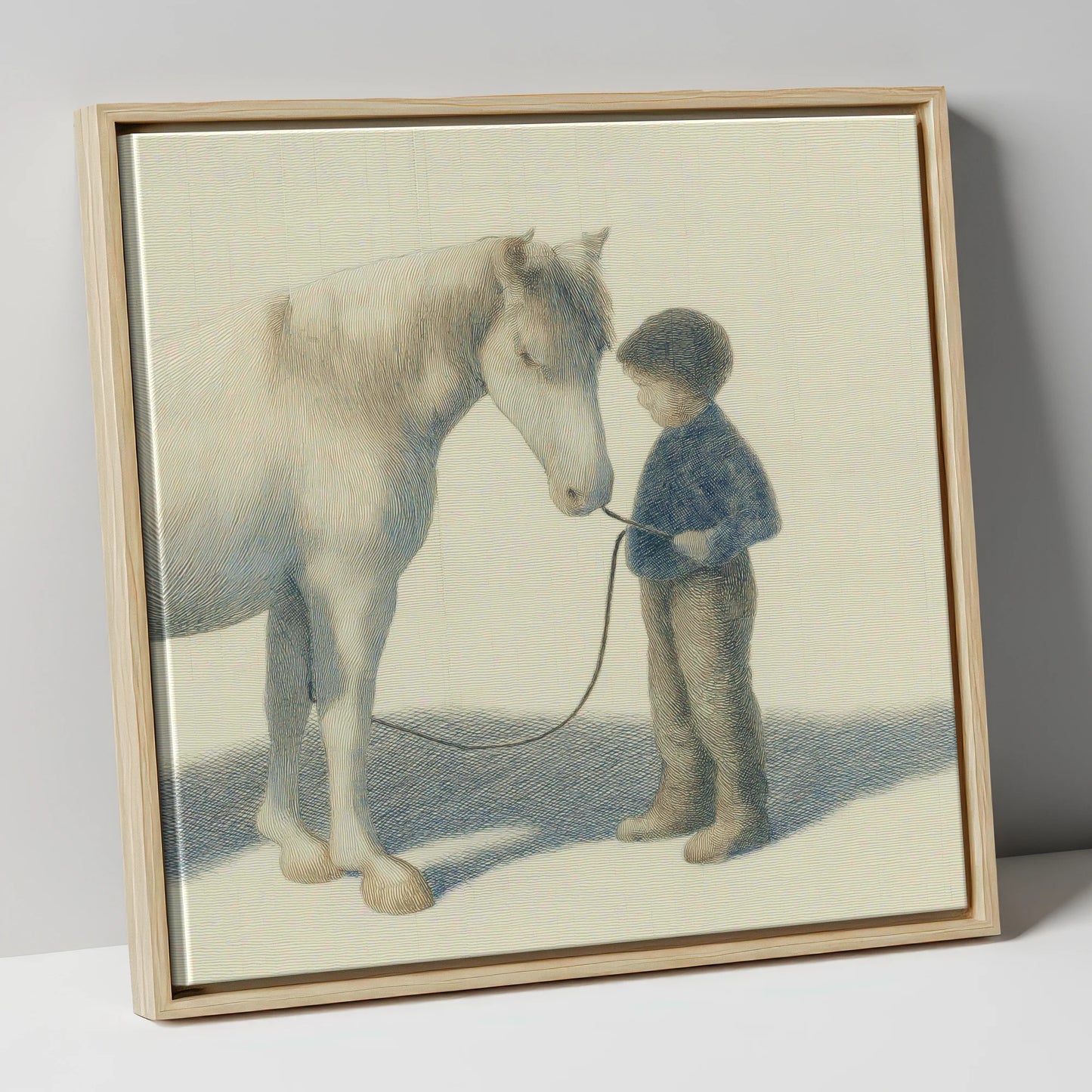 A Quiet Understanding horse & rider canvas wall art in natural frame