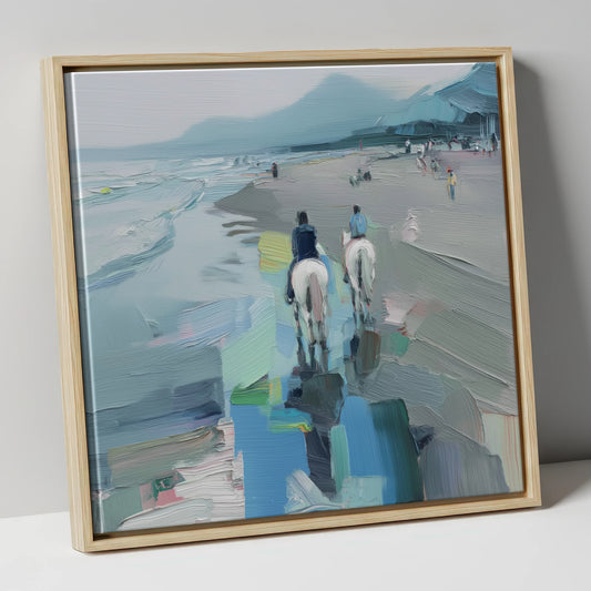 Shoreline Hack horse landscape canvas wall art in natural frame
