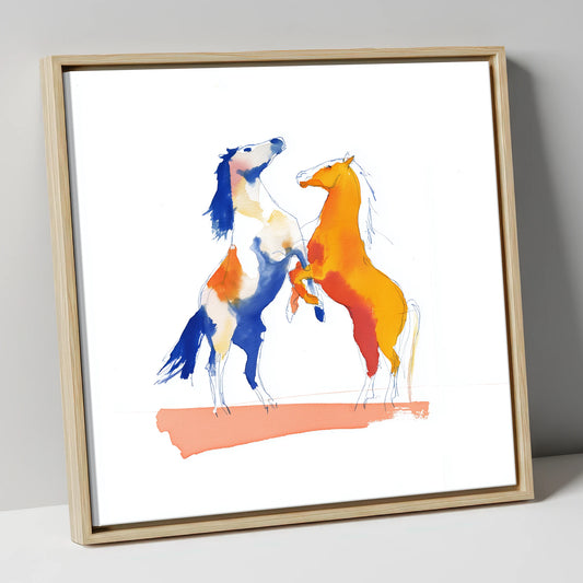 Clash of Colours wild horses canvas wall art in natural frame