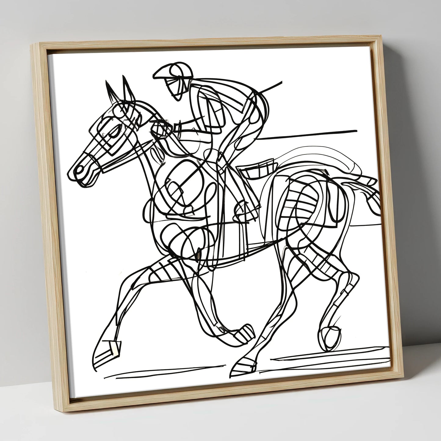 Linear Racing Form racing horse canvas wall art in natural frame