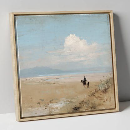 The Quiet Horizon horse landscape canvas wall art in natural frame