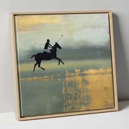Gilded Chukka polo horse canvas wall art in natural frame