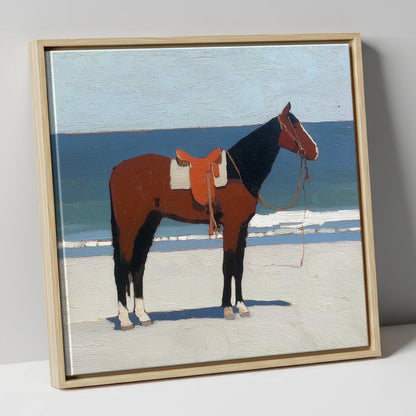 Waiting by the Tide horse landscape canvas wall art in natural frame