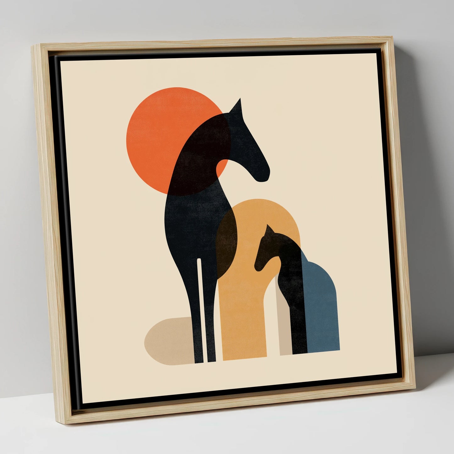 Geometric Equine Harmony horse & rider canvas wall art in natural frame