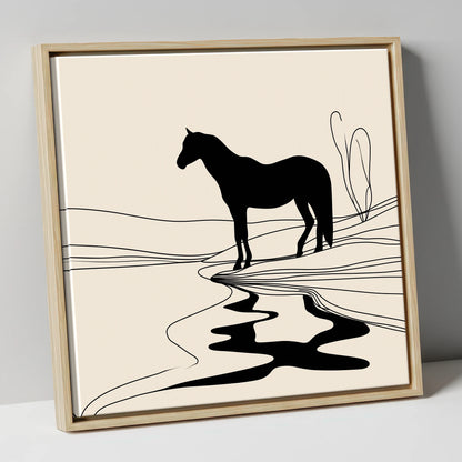 The Silent Oasis horse landscape canvas wall art in natural frame