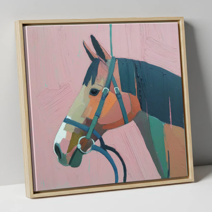 Abstract Rose Profile horse portrait canvas wall art in natural frame