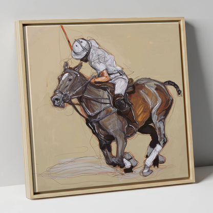 Momentum on the Field polo horse canvas wall art in natural frame