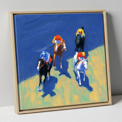 Turf Shadows racing horse canvas wall art in natural frame