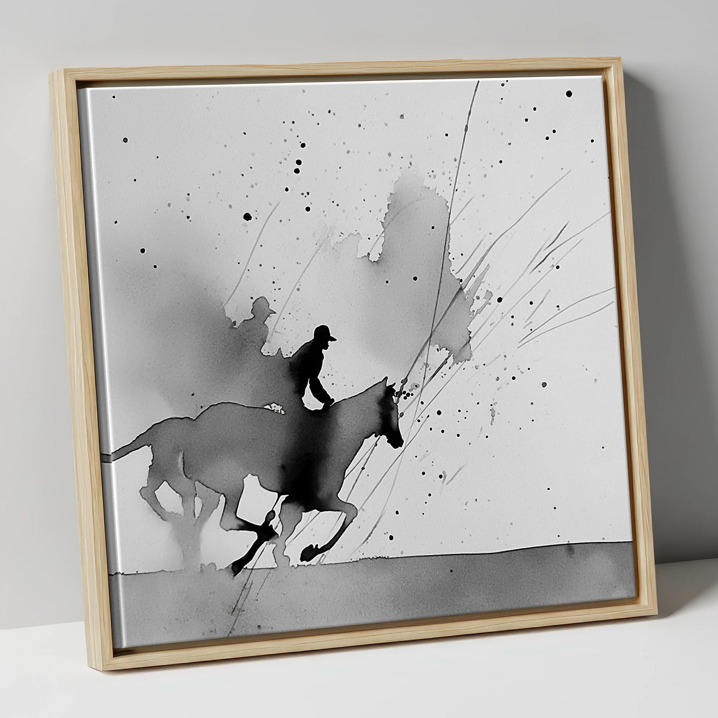 Kinetic Flight show jumping horse canvas wall art in natural frame