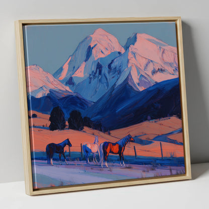 Mountain Alpenglow Pastures horse landscape canvas wall art in natural frame