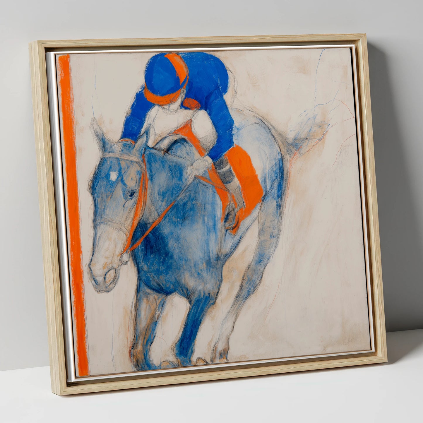 Ultramarine Gallop racing horse canvas wall art in natural frame