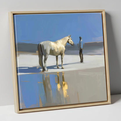 Shared Blue Horizon horse & rider canvas wall art in natural frame