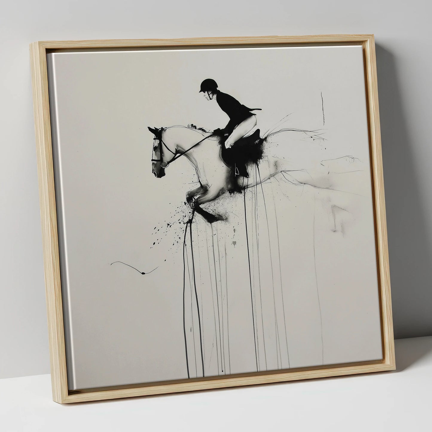 Airborne Elegance show jumping horse canvas wall art in natural frame