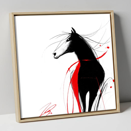 Spirited Silhouette in Red horse portrait canvas wall art in natural frame