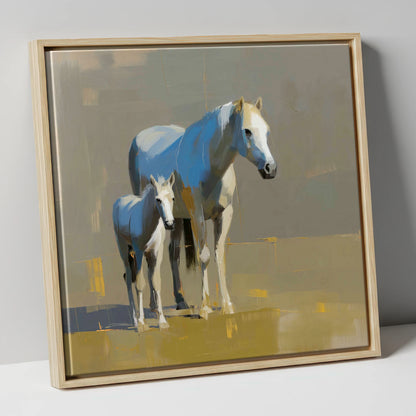 A Mother’s Quiet Watch mare & foal canvas wall art in natural frame