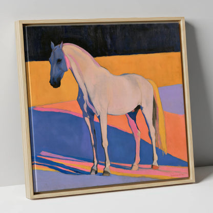Colour Block Abstract Grey Horse horse breed canvas wall art in natural frame