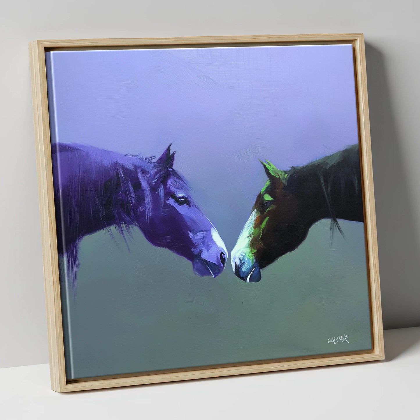 The Quiet Connection horse portrait canvas wall art in natural frame