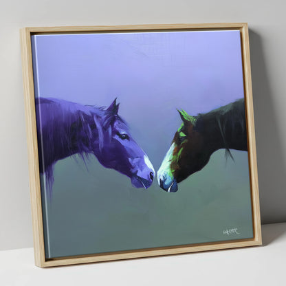 The Quiet Connection horse portrait canvas wall art in natural frame