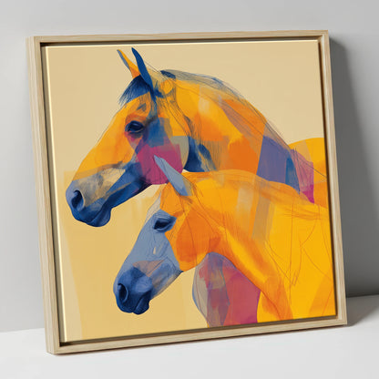 Vibrant Equine Profiles horse landscape canvas wall art in natural frame