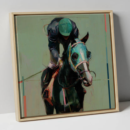 Blinkered Focus racing horse canvas wall art in natural frame
