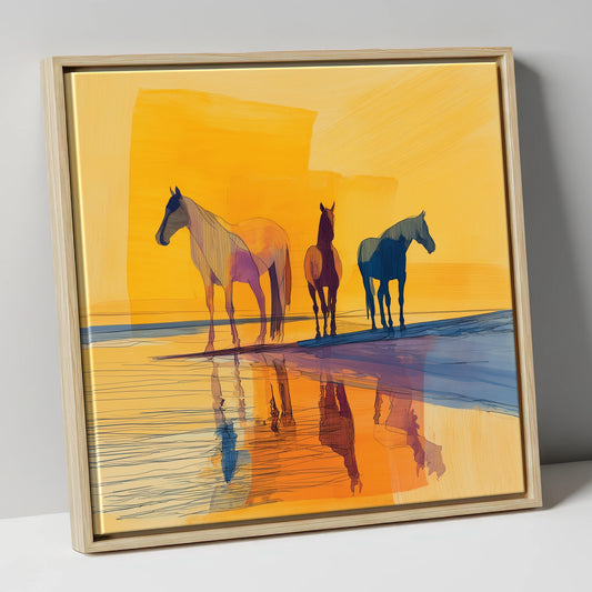 Amber Horizon Horses horse landscape canvas wall art in natural frame