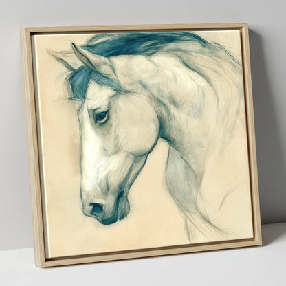 Quiet Grey Profile horse portrait canvas wall art in natural frame