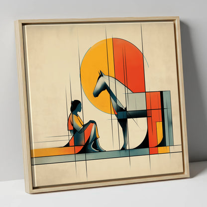 Structured Harmony horse & rider canvas wall art in natural frame