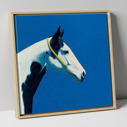 Azure Piebald Profile horse breed canvas wall art in natural frame