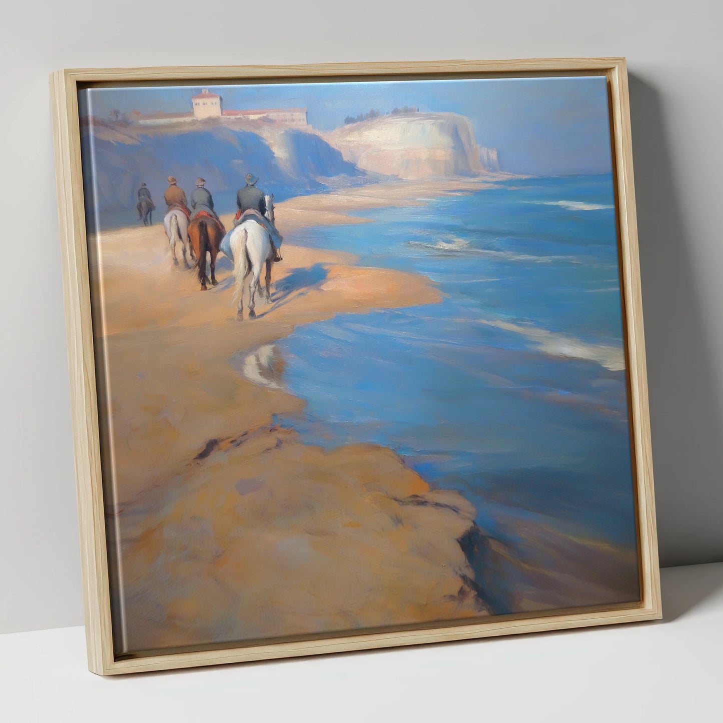 Distant Coastal Ride horse landscape canvas wall art in natural frame
