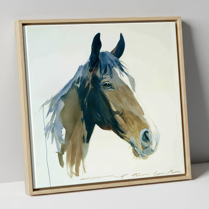 Indigo Wash Bay Portrait horse portrait canvas wall art in natural frame