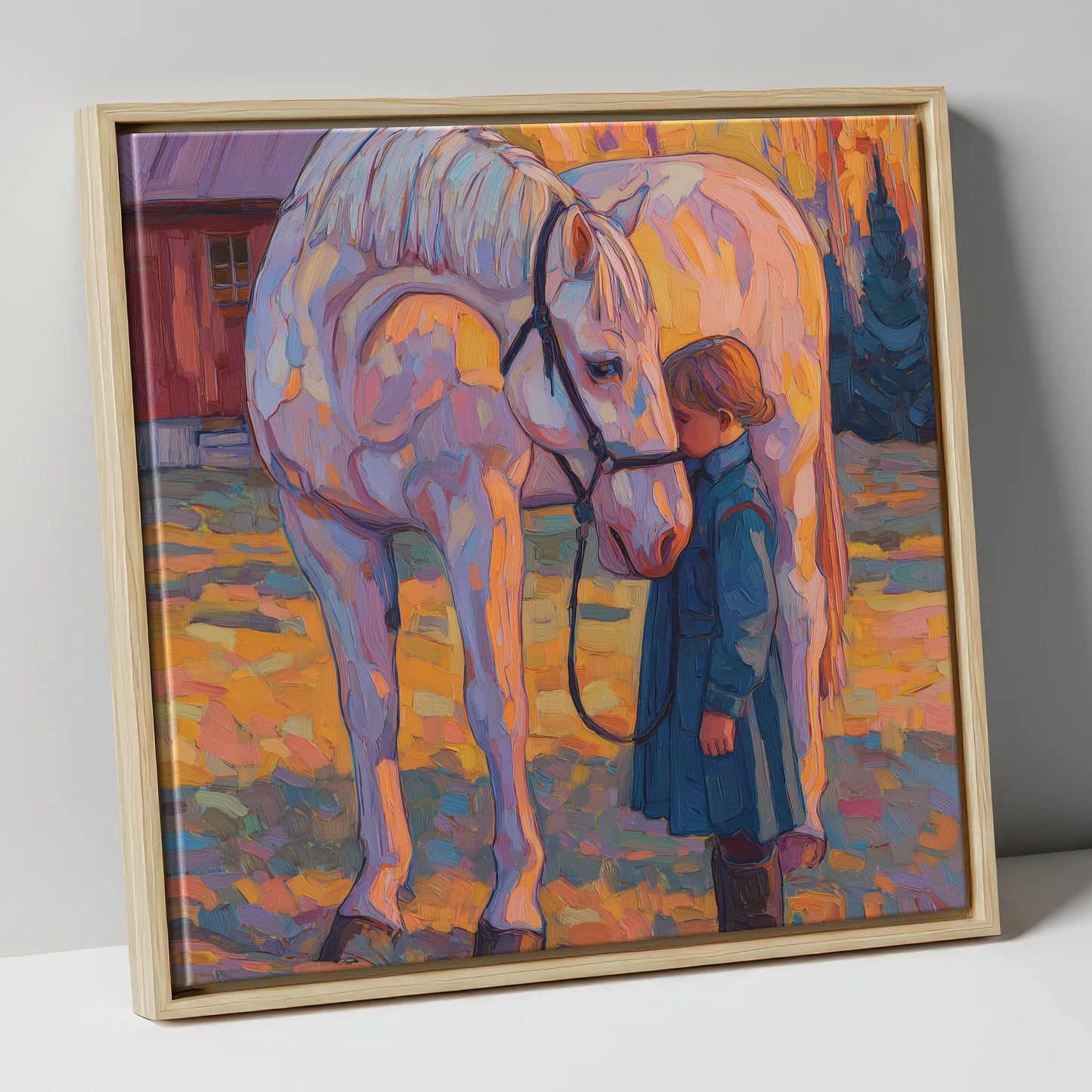 A Quiet Connection horse & rider canvas wall art in natural frame